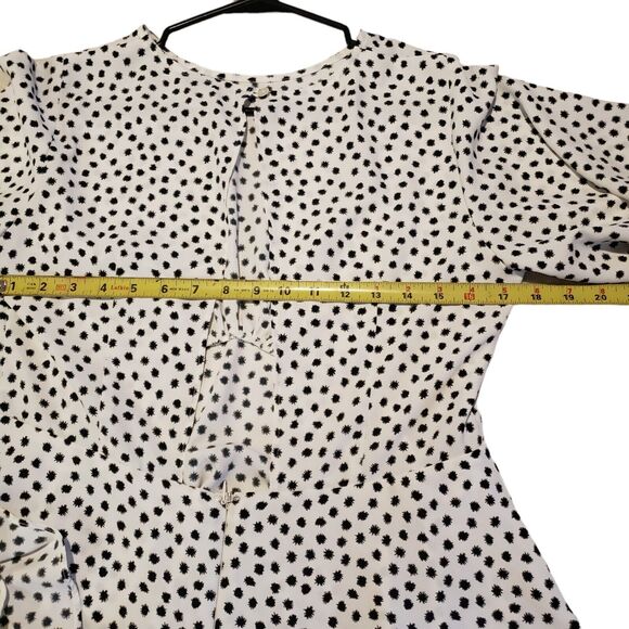 Topshop Black and White Polka Dot Cinch Waist Boho Wide Sleeves Size 8 - Picture 9 of 11